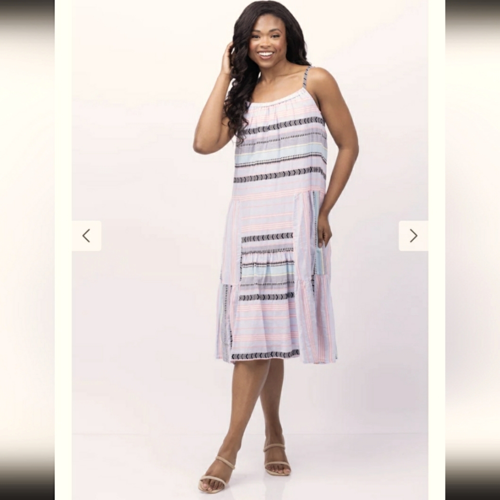 New!Dylan Marin Dress in MultiStriped Sleeveless Midi Dress Y2K Cottagecore Retr
